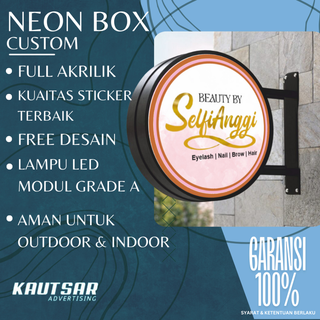 Neon Box Bulat Kotak 40 & 50 cm + Bracket