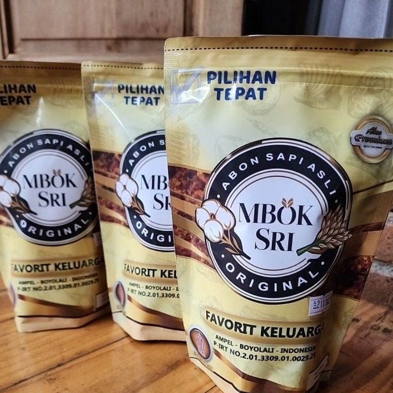 

Abon Sapi kemasan 250 gram Mbok Sri kemasan kuning Premium manis