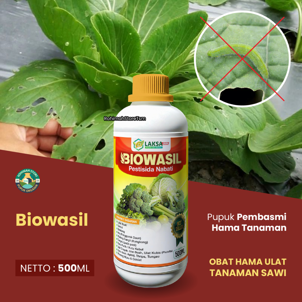 Obat Hama Ulat Sawi, Obat Hama Ulat Daun Sawi Ampuh BIOWASIL 500 ml - Pupuk Semprot Organik Pembasmi