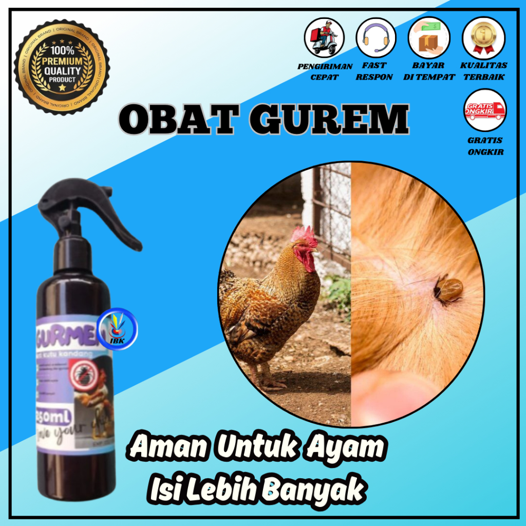 GURMEN AYAM SPRAY 250ml Obat SEMPROT Membasmi Gurem kandang Ayam burung Kutu Jamur Unggas Bebek