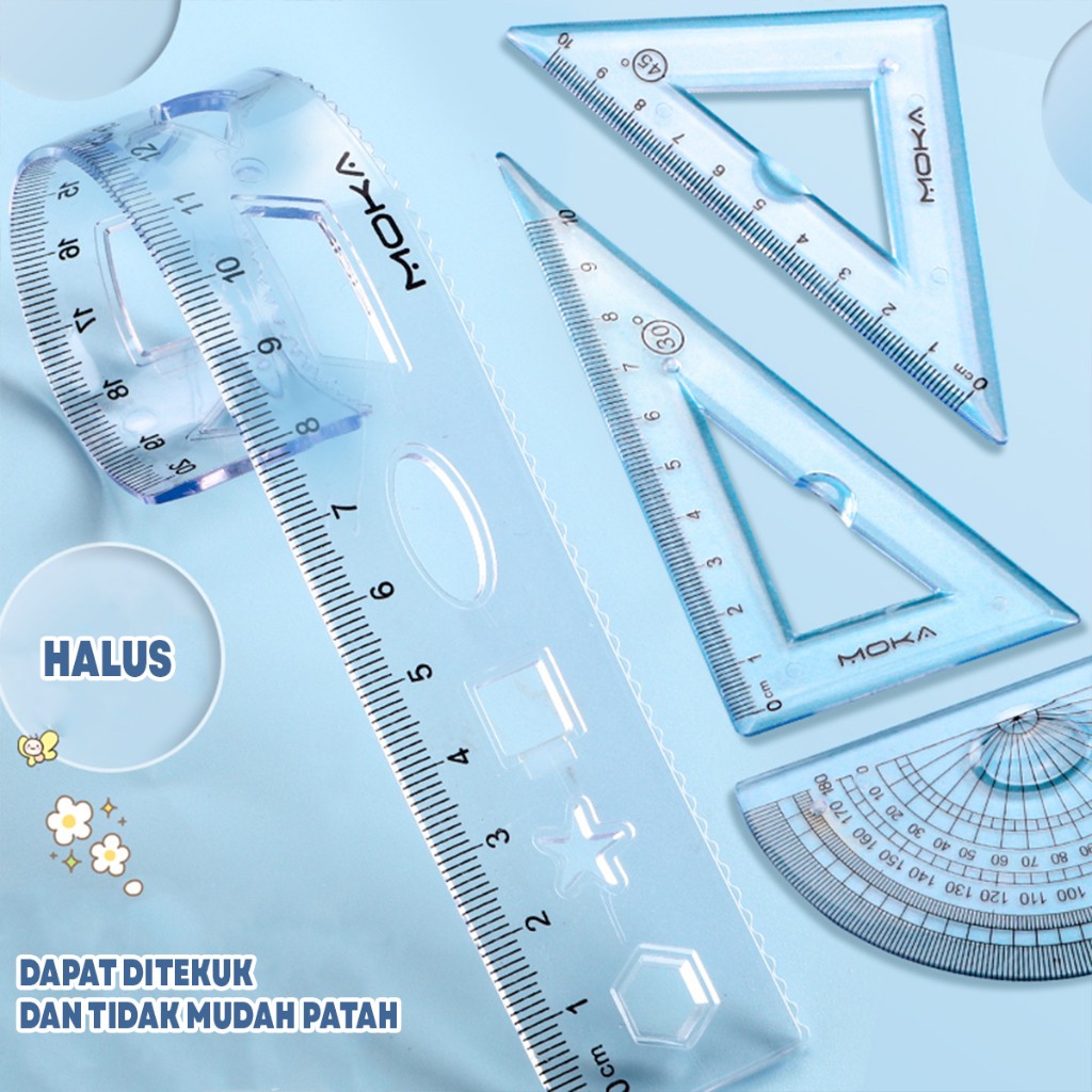 

NCS - Penggaris LENTUR Set 4 Pcs Premium Ruler Mistar Busur Segitiga Dapat Ditekuk Tidak Mudah Patah Lucu