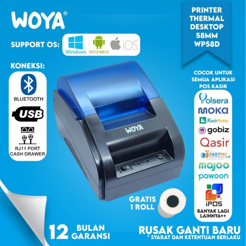 

WOYA Printer Thermal Bluetooth - WP58D - 58 MM