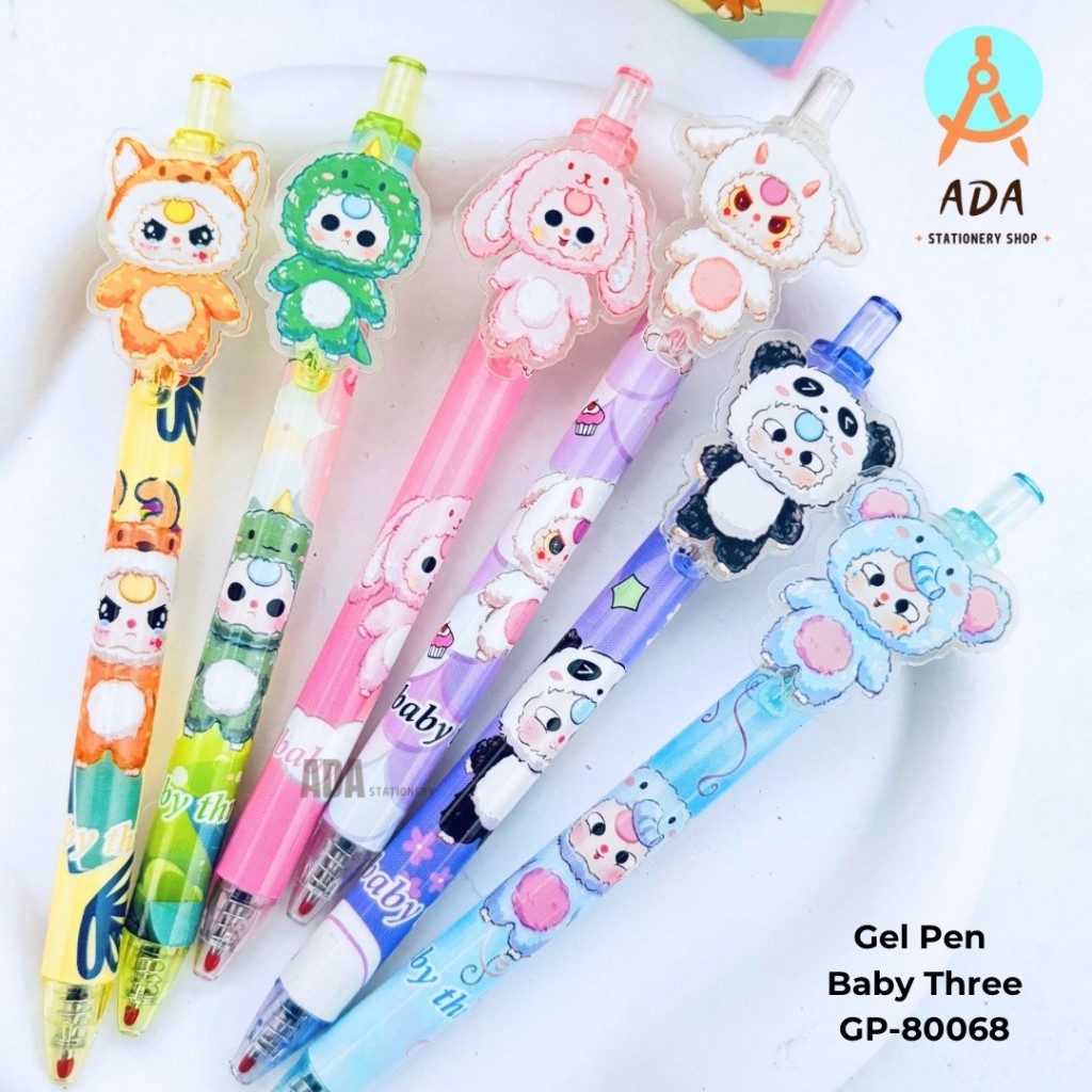 

( 6 biji) GEL PEN CLICK BABY THREE/ GP-80068/ PEN CETEK VIRAL/PEN KLIK BABY THREE