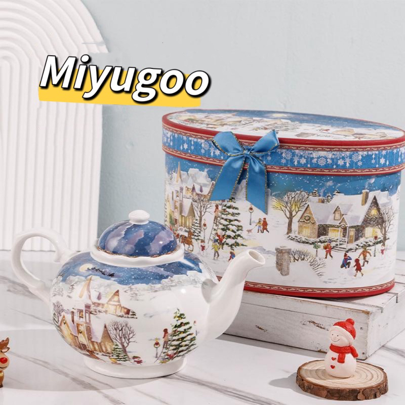 Teko Set Motif Rumah mini- Teko & Tutup - 2 Cangkir/keramik