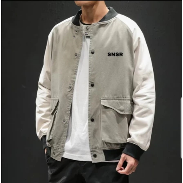 SNSR - Jaket Bomber Baseball - Jaket Bomber Pria - Jaket Baseball Kanvas Drill - Jaket Bomber SNSR