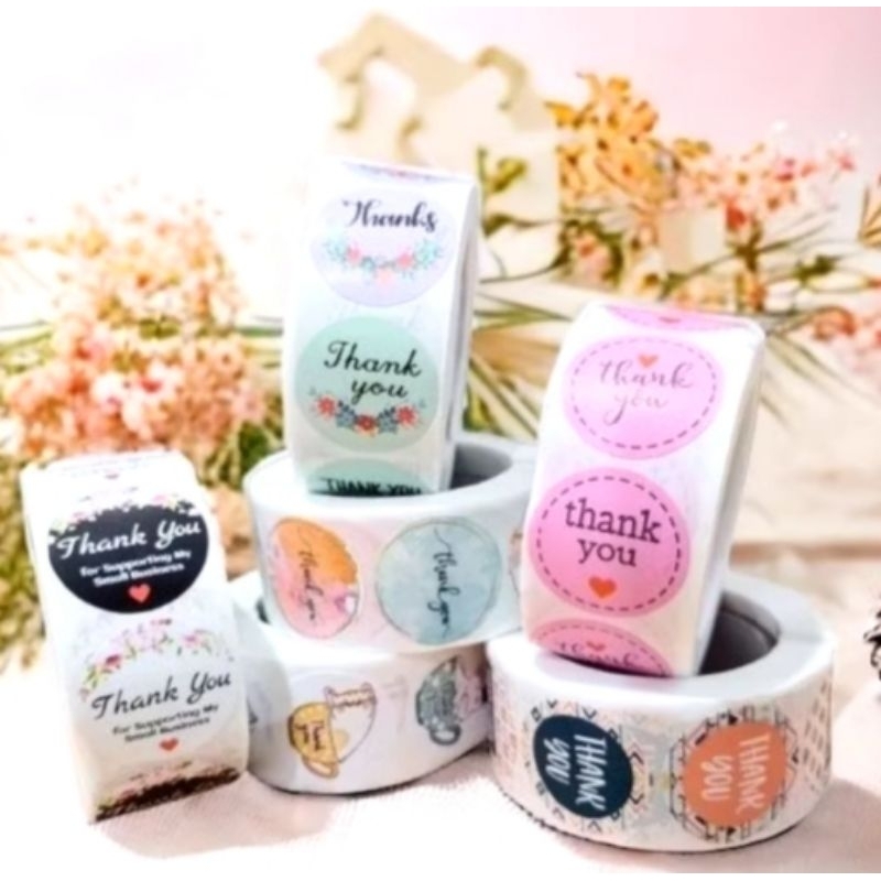 1 Roll Stiker Thank You 500Pcs Label Roll Bulat Label Makanan