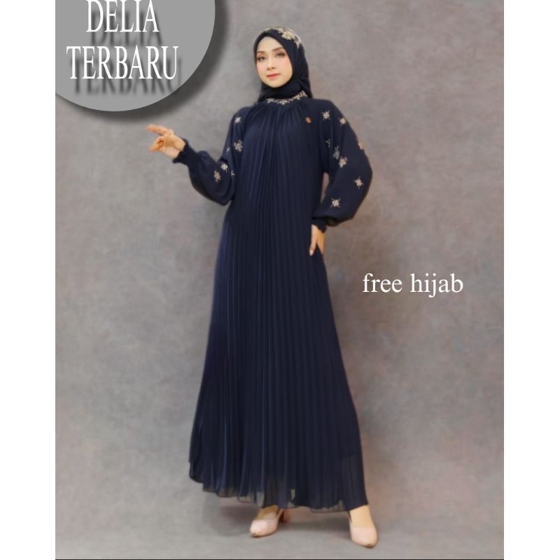 Gamis Couple Delia Set Gamis Hijab Ceruty Bordir Pakaian Wanita Busana Muslim Elegan Mewah Dress Dew
