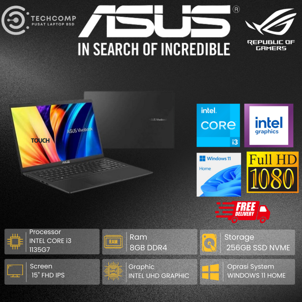 PROMO LAPTOP BARU ASUS VIVOBOOK 15 F1500EA / A1502ZA INTEL i5 1135G7 RAM 8GB SSD 512SSD WINDOWS 11 1