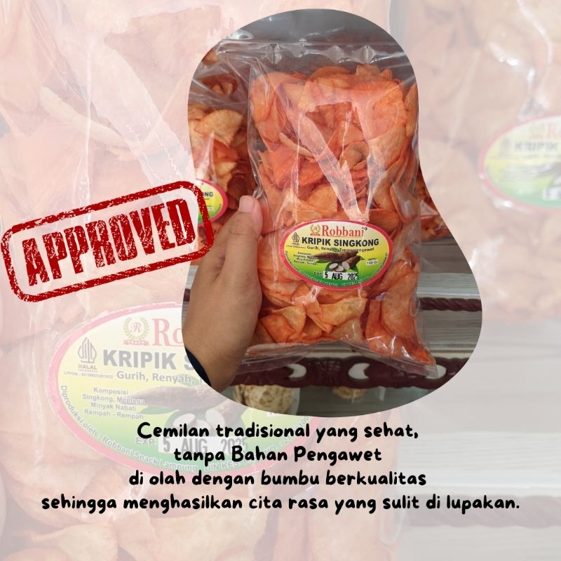 

Keripik Singkong Balado Robbani Snack Oleh-oleh Khas Lampung Cemilan Nikmat Keluarga Sehat Rasa Renyah Seratus Persen Singkong Pilihan Tanpa Bahan Pengawet dan Rempah Berkualitas