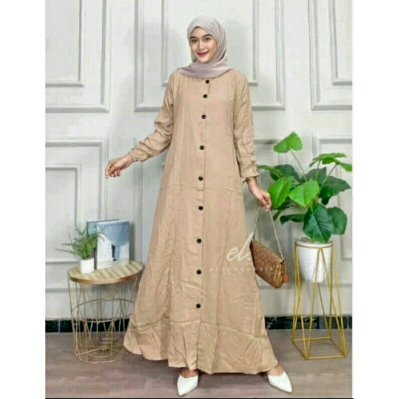 Gamis Viral 2025 Kekinian Rayon Premium Terbaru Midi Dress Wanita Mewah Import Full Kancing