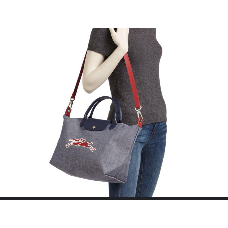 LC Navy Le Pliage On The Road Canvas Leather Tote Medium Satchel