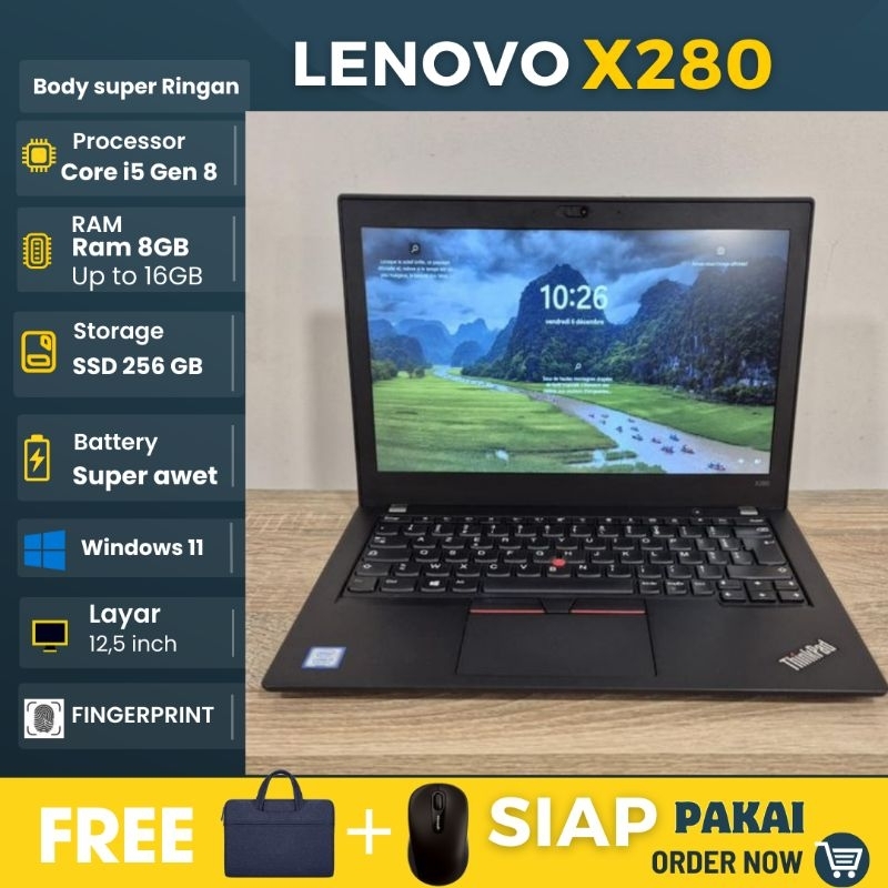 Laptop Lenovo X240,X250,x260,x270,x280 Core i5 Gen 8 Ram 8GB SSD 256GB  - siap pakai