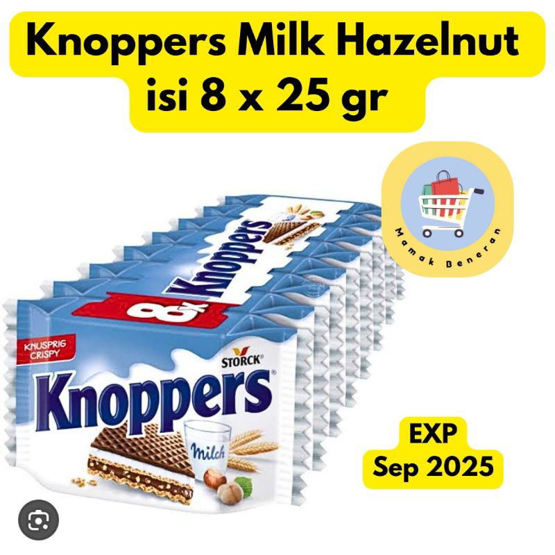 

Knoppers Knopper Knoper Snack Cemilan Milk Hazelnut atau Peanut kacang Coklat Wafer Storck 8 x 25 gr