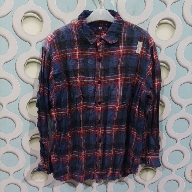 KEMEJA FLANNEL PRIA SECOND UNIQLO ORIGINAL SIZE XL NZS003