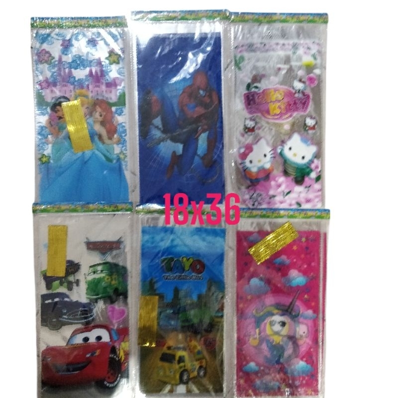 

Plastik ultah / plastik snack / plastik souvenir 1 pak 10 lembar dilengkapi kawat pengikat 18x36