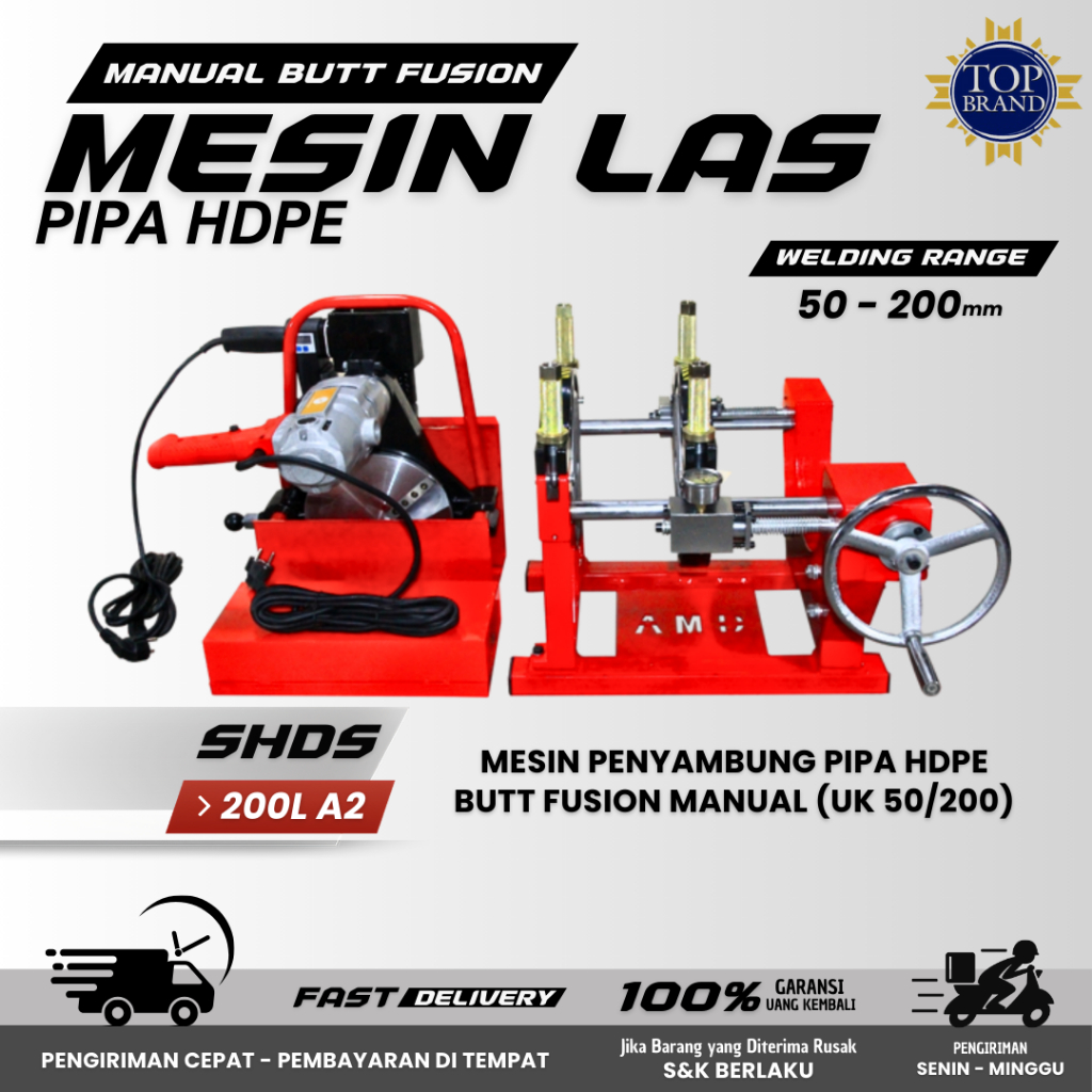 Mesin las pipa hdpe manual rotari shds 200 sampai pipa hdpe 8 inch