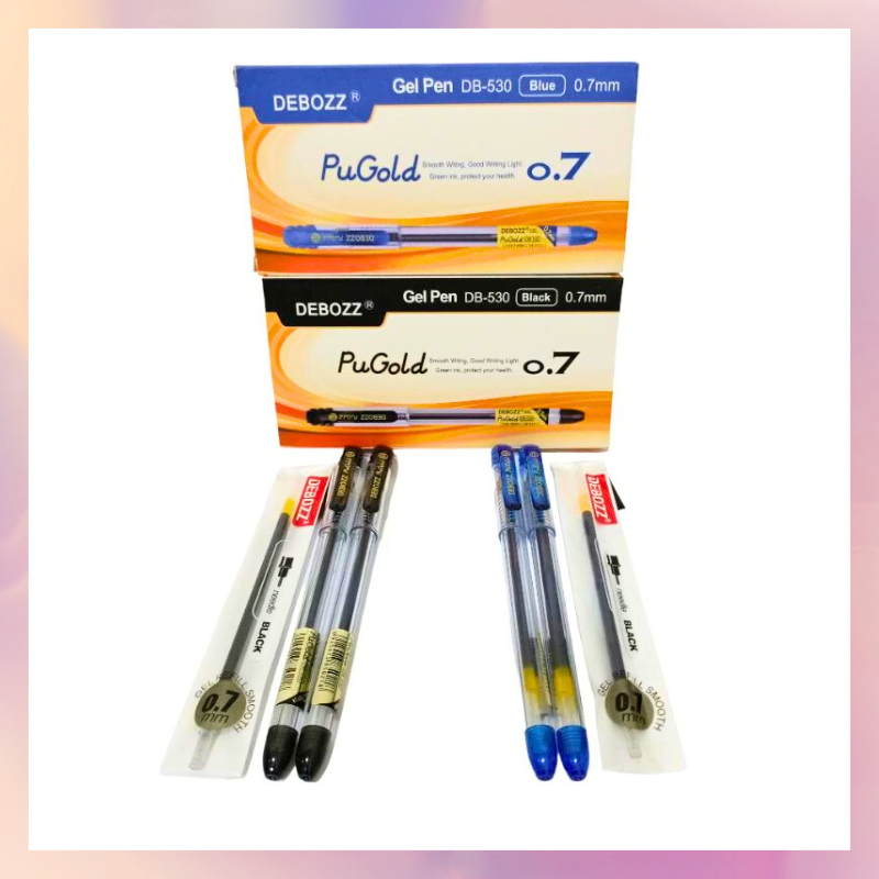 

[1 Lusin/ 12 Pcs] Pulpen Bolpen Gel Pen Debozz PuGold DB-530 Hitam Biru 0.7mm