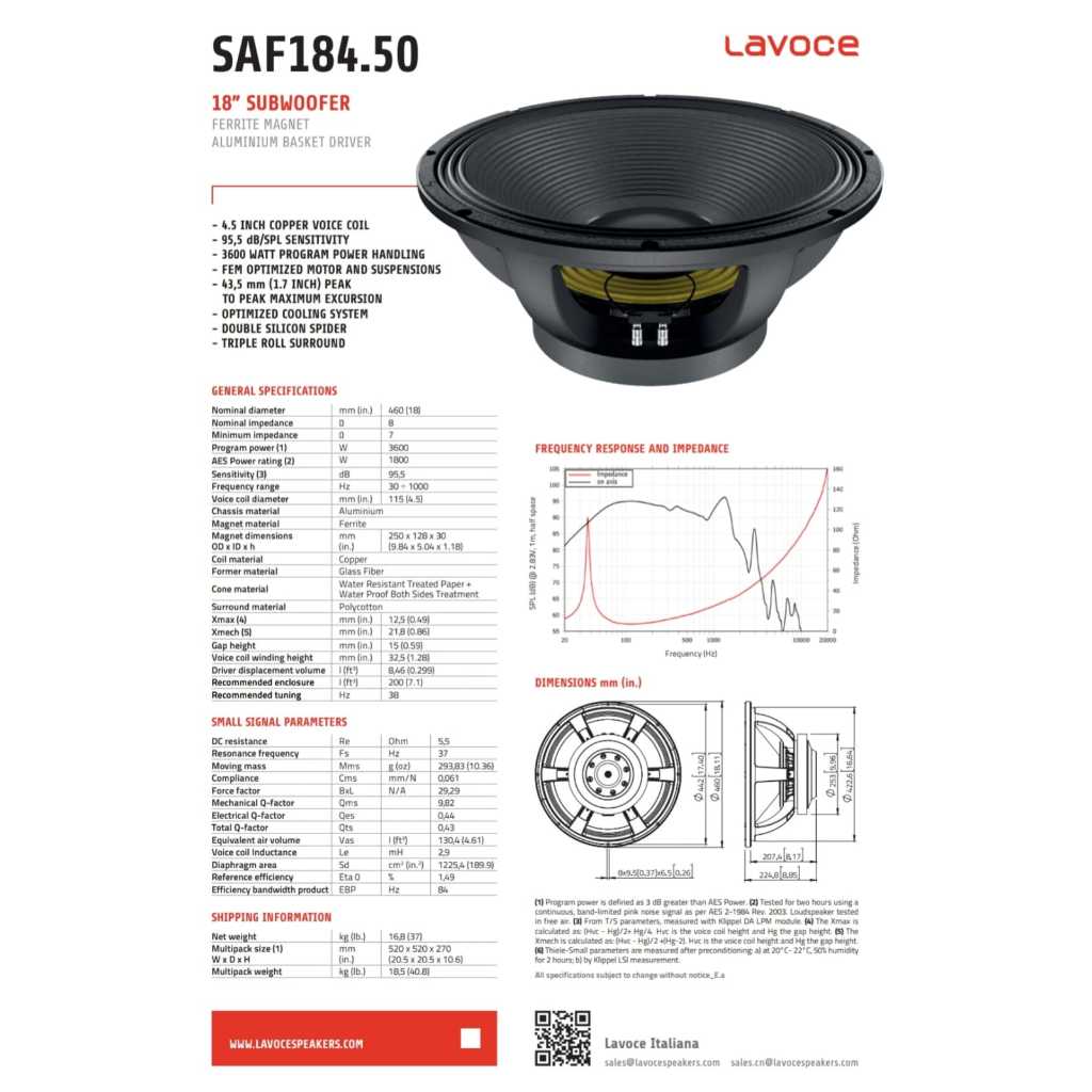 Speaker Komponen Lavoce SAF 184.50 18 inch Original