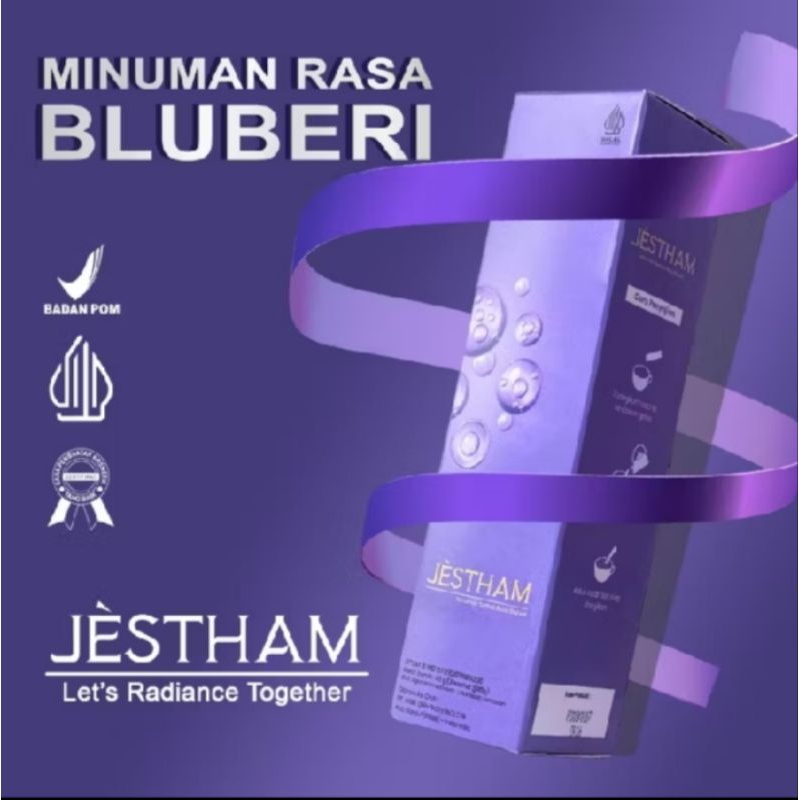 Minuman Rasa Blueberi Collagen Pemutih badan 1 box isi 3 pcs Jestham minuman pemutih badan dosting