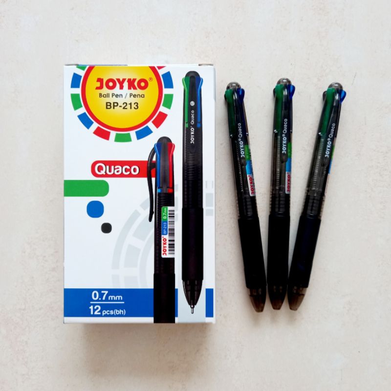 

[ PACK ISI 12 MURAH ] Pulpen Ball Pen Pena 0.7 mm Joyko BP 213 Quaco ( Pen 4 Warna )