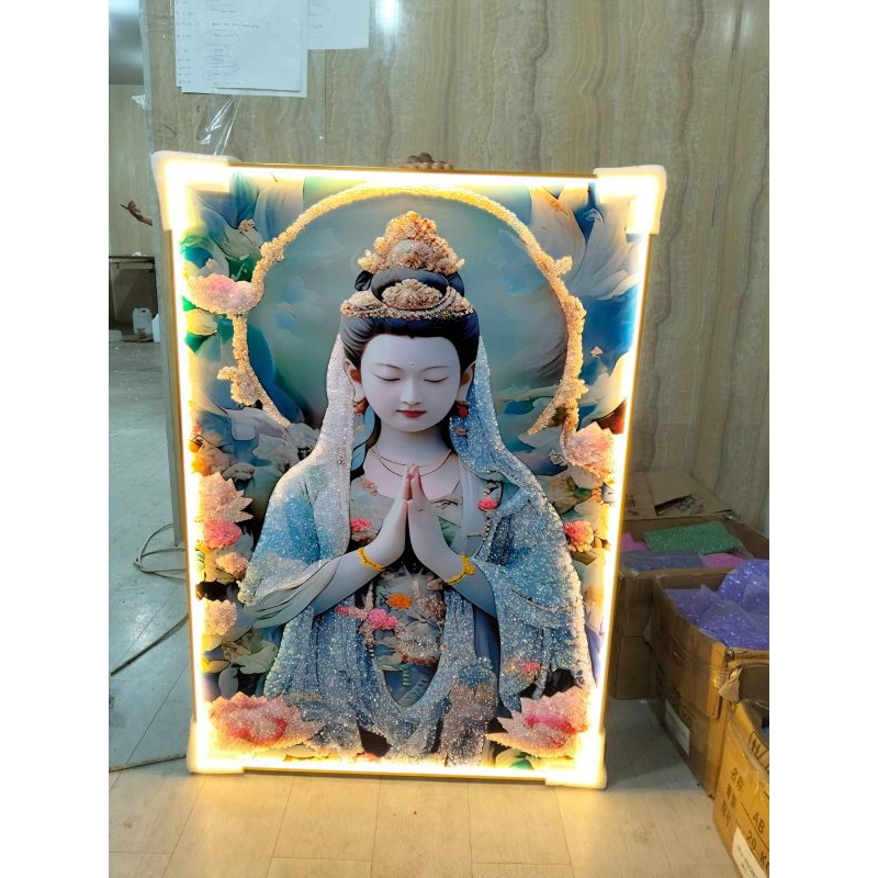 lukisan Porcelain Painting 5D Diamond gambar Dewi kwan im LED