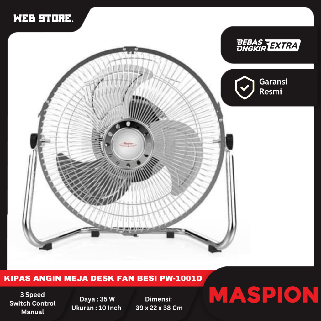 Kipas Angin Meja Desk Fan Tornado Besi 10 Inch PW-1001D MASPION