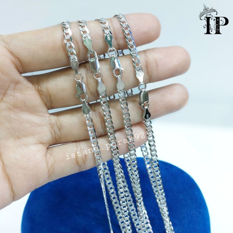 Kalung Perak Pria Wanita Silver 925 Lapis Emas Putih Model Rantai Sisik Naga - Kalung Anti Karat - P