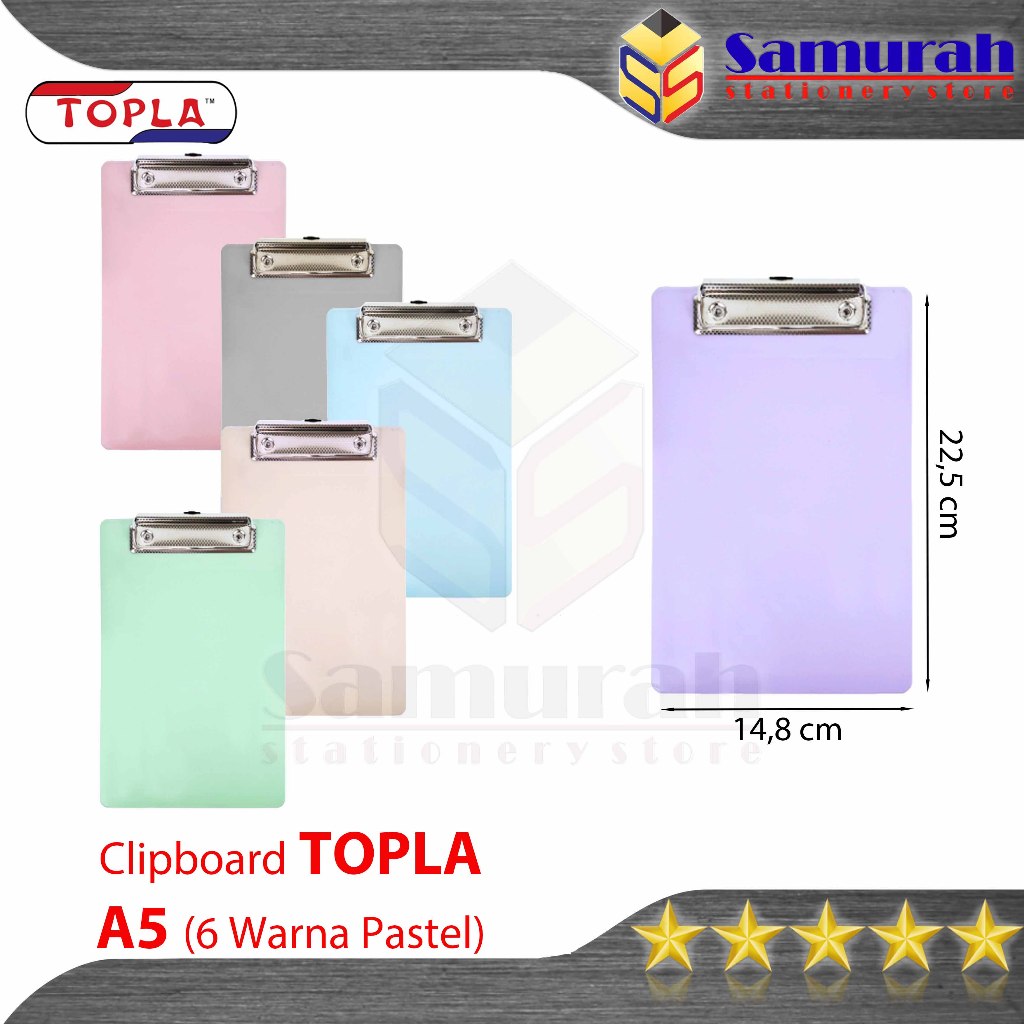 

Papan Jepit Dop Topla 707 Warna Pastel A5 / Clip Board Doft Pastel Colour ( Kecil ) Bahan Plastik Mika PVC