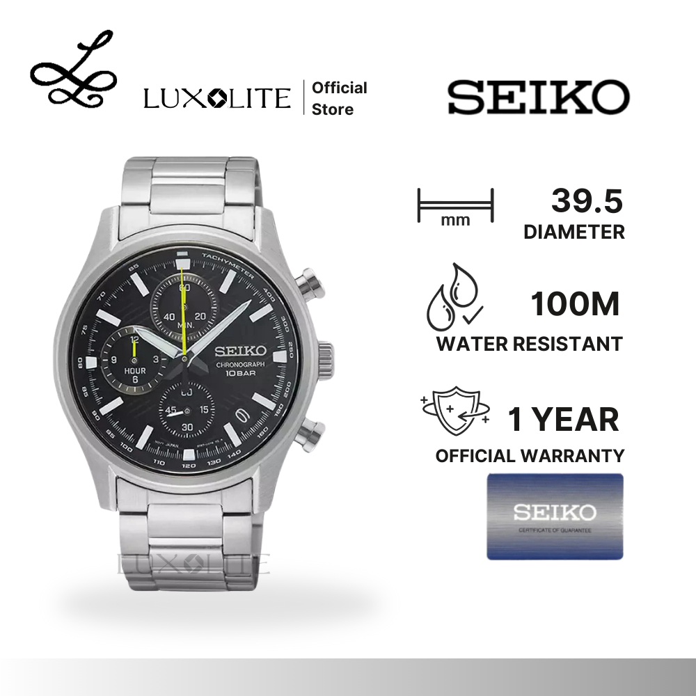 [Luxolite] SEIKO Jam Tangan Pria Analog SSB419P1 Chronograph Black Dial Metal Strap