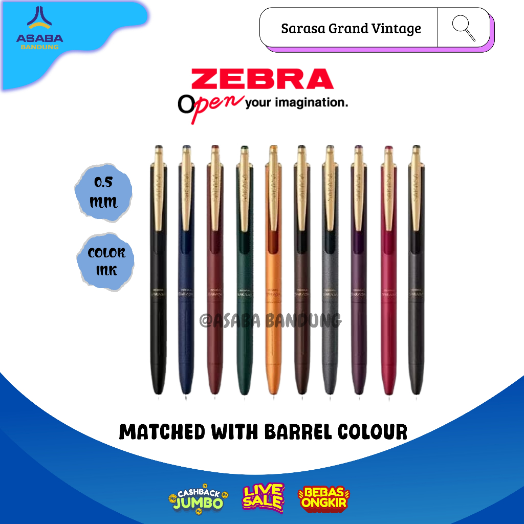 

Asaba Bandung - Zebra Sarasa Grand Vintage / Sarasa Clip / Sarasa Vintage / Sarasa 0.5 / Retro Color Gel Pen / Pulpen Bolpoin Gift Souvenir
