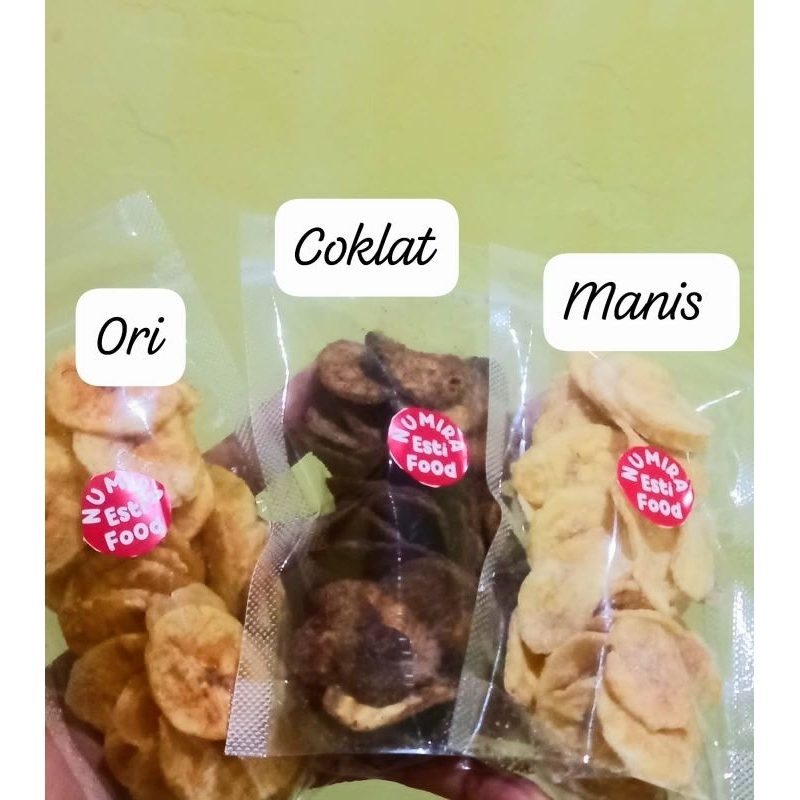 

Kripik Pisang Ori, Coklat, Manis - kriukk kres kress