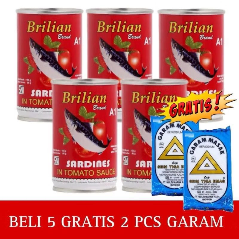 

sarden brilian 5 pcs 155gr gratis 2 garam 100gr