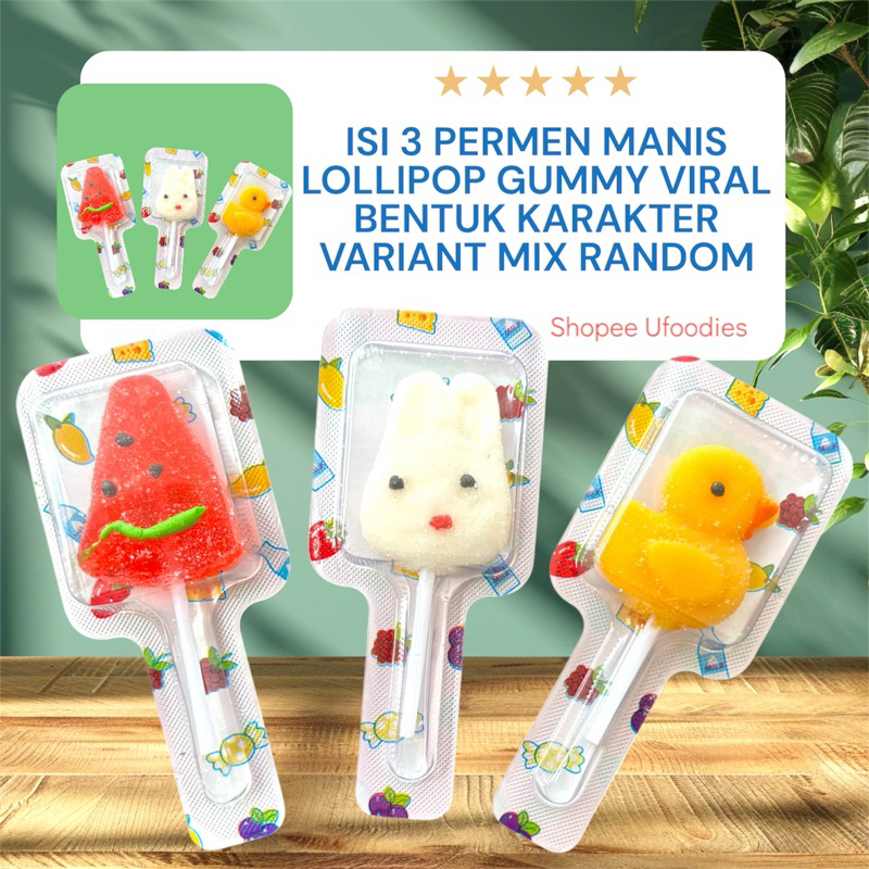 

PERMEN ISI 3 LOLLIPOP GUMMY LUNAK VIRAL ANEKA RASA BUAH VARIANT MIX HALAL N BPOM