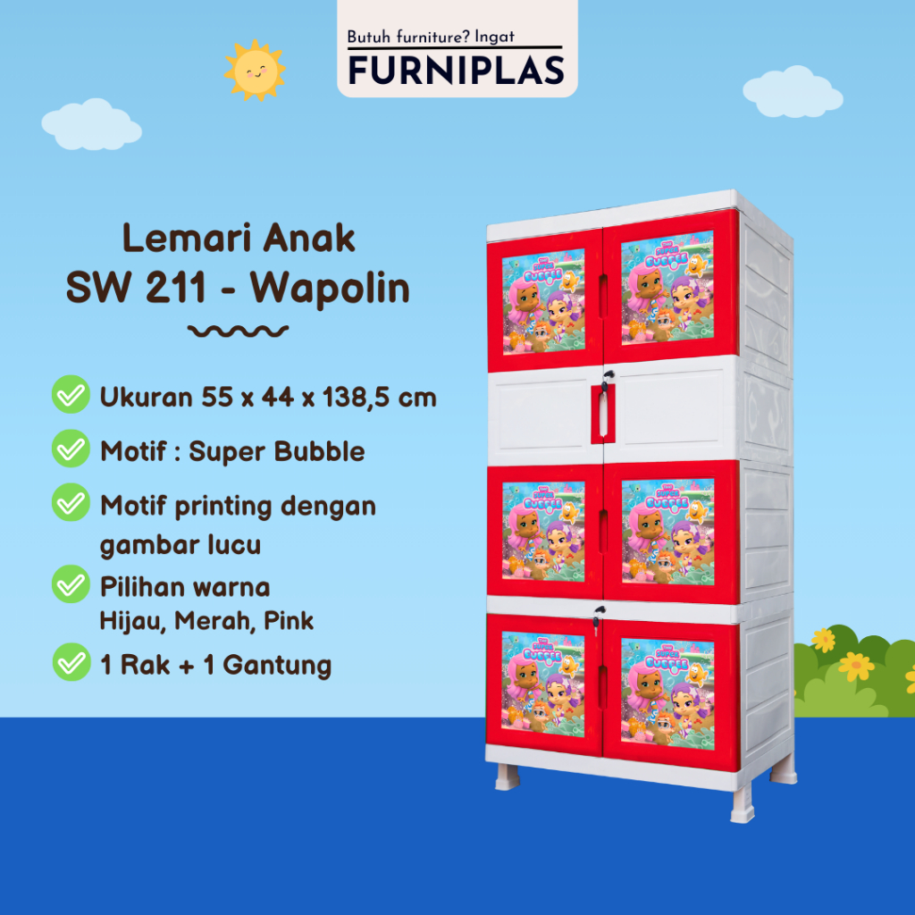 Wapolin Lemari plastik anak lemari susun gantung Lemari Susun Plastik Wapolin - SW 211 Wapolin