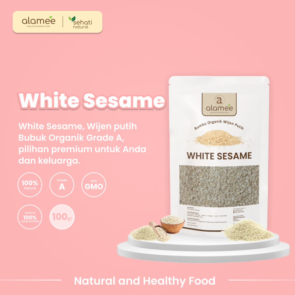 

ALAMEE Wijen Putih White Sesame Seed Bumbu Dapur Organik Masak Rempah Tanpa Campuran Seasoning 100g