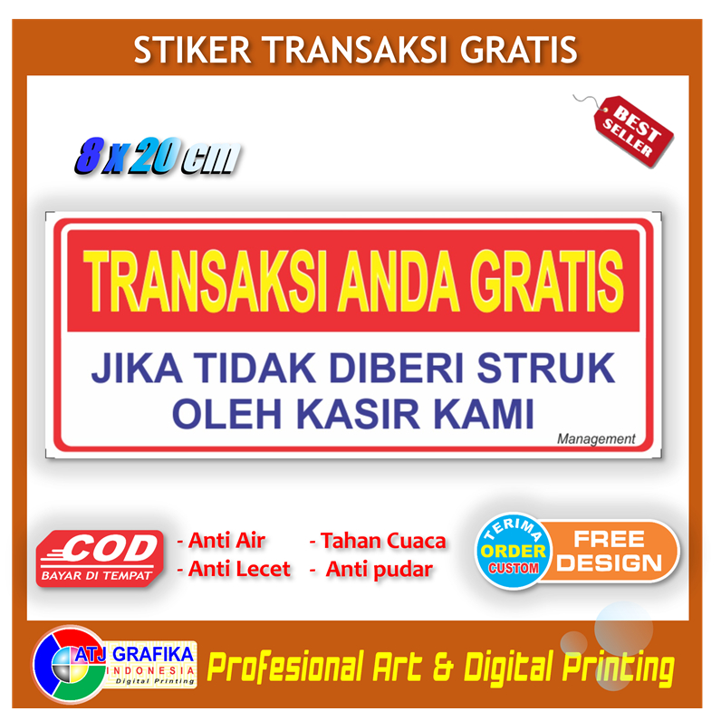 

Stiker transaksi gratis jika tidak diberi struk pembelian sticker keamanan transaksi kasir toko dll