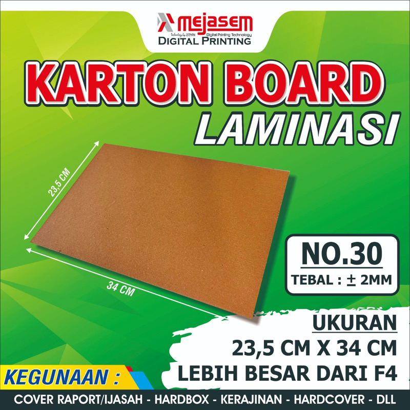

TERMURAH ISI 5 Karton Board Laminasi No 30 ukuran 23,5 x 34 cm