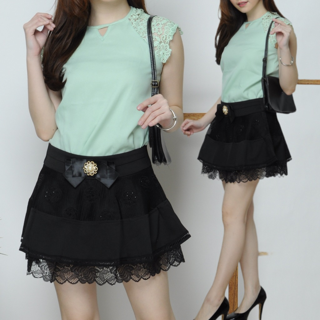 RED 2508 Flora Flare Skirt /Brukat Premium/Rok Mini/Rok korea/Rok Pendek/Rok Polos/Rok payung/Rok Le