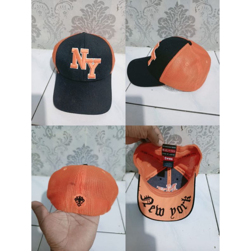topi baseball ny hitam oren