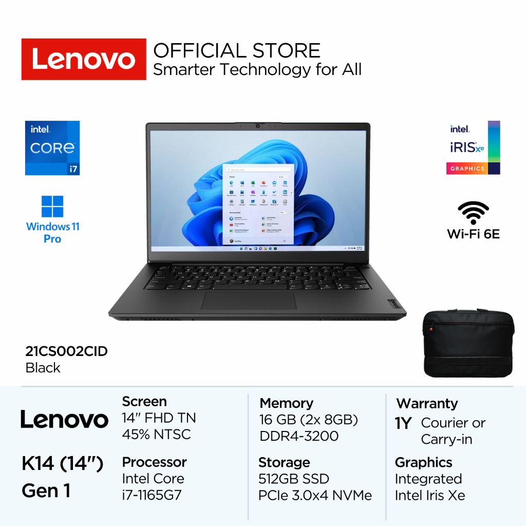 Lenovo K14 Gen 1 2CID Intel Core i7 1165G7 Win11Pro 16GB 512GB SSD 14" FHD TN 250nits 45% NTSC Antig