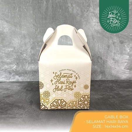 

( 10 pcs ) gable box lebaran motif premium dus tenteng muat toples nastar 500 gram kotak jinjing hampers lebaran ukuran 14x14x14 cm