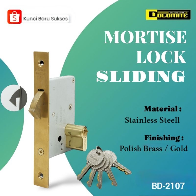 Mortise lock Sliding / Rumah kunci pintu geser lengkap dengan Cylinder Dolomite BD-2107 Gold