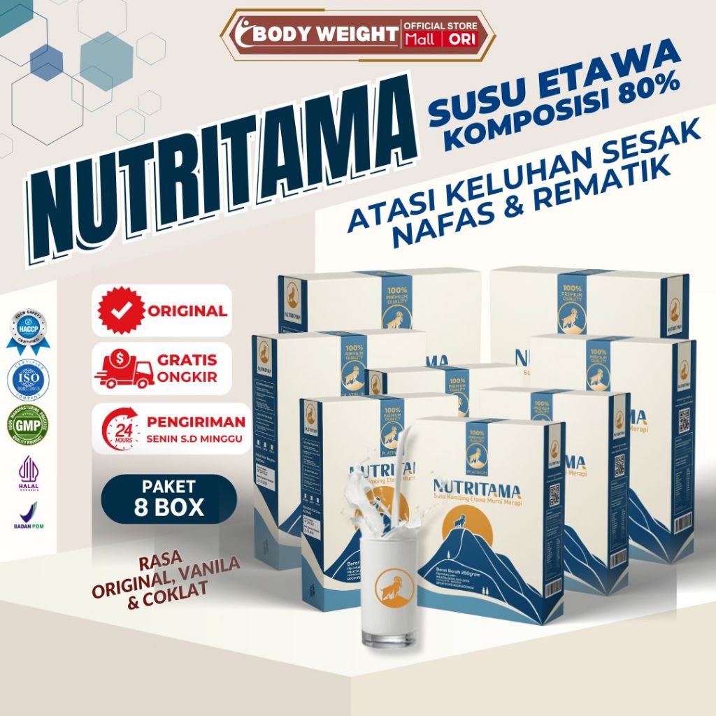 

Nutritama Platinum Susu Kambing Etawa Untuk Nutrisi Lengkap untuk Perkembangan Otak Paket 8 Box Kemasan 250gr