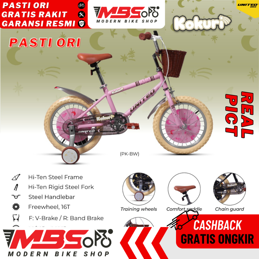[PASTI ORI] SEPEDA ANAK KERANJANG UNITED KOKURI 16 18 INCH CEWEK PASTEL COLOR