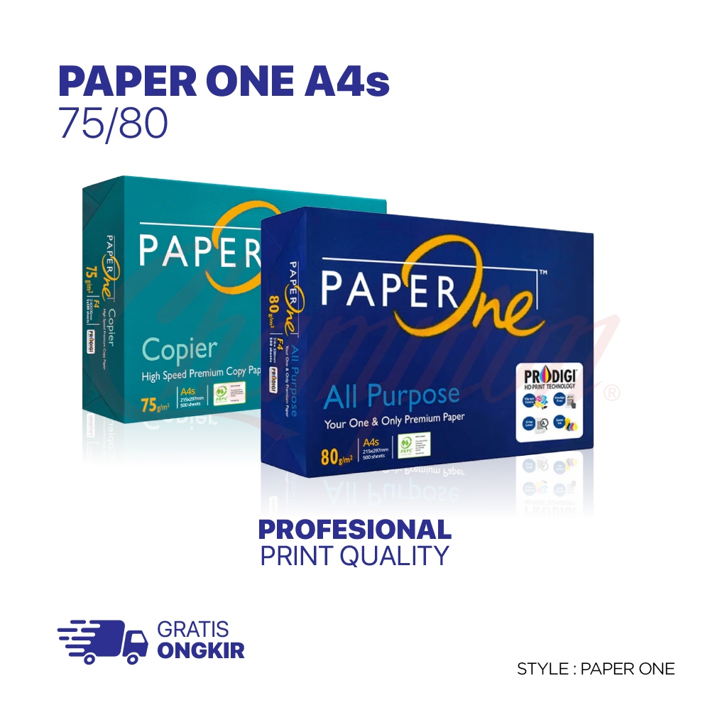 

PaperOne Kertas A4s 75 80 Gram - Kertas HVS 1Rim (500 lembar) Kertas Print & Fotocopy (215x297mm)