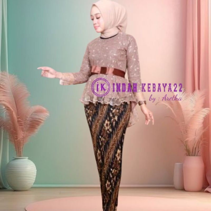 Setelan Kebaya Aurora Pita Brokat Tile Mutiara Baju Wanita Kondangan Lamaran Pesta Atasan Dress Rema