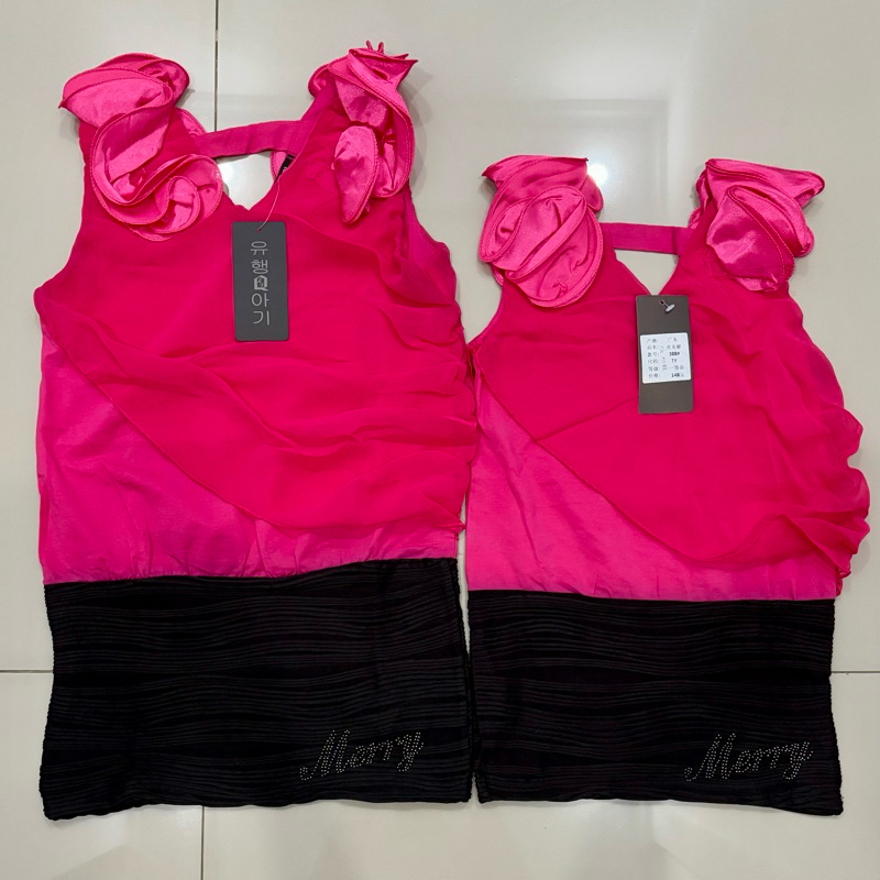 Dress Pesta Anak Perempuan dan Remaja sleeveless dengan aksen ruffle di bahu warna black pink / Gaun