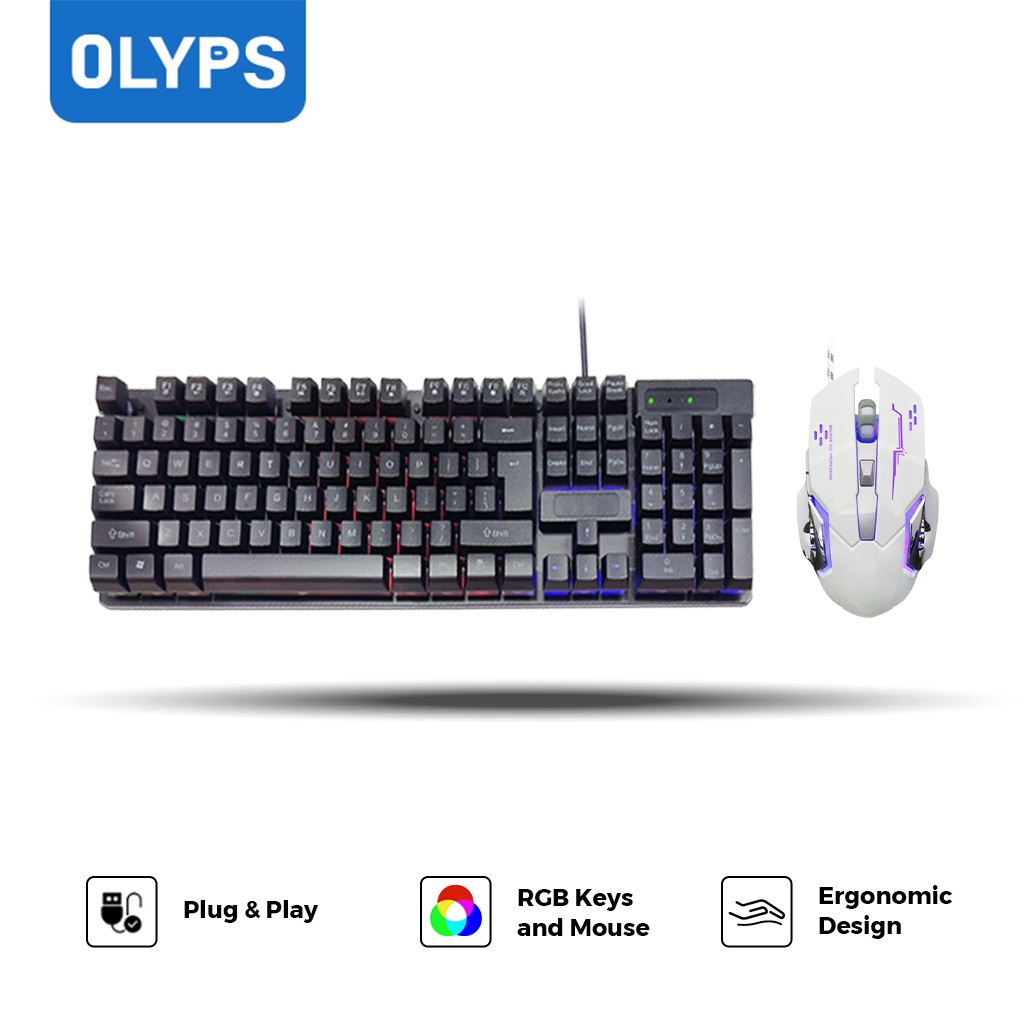 OLYPS Keyboard Gaming Wired LED Portable 104 Key Full Size Kabel Keyboard untuk PC Laptop