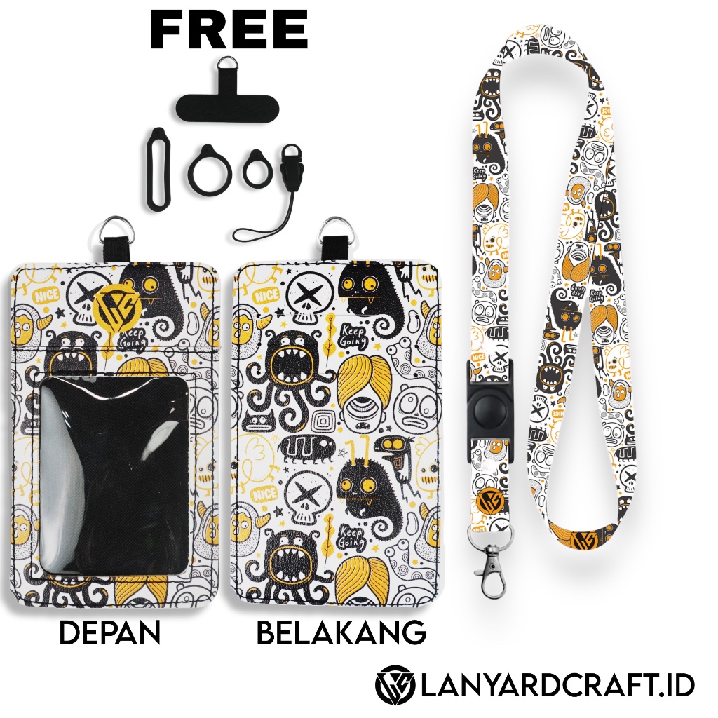 

Lanyard Craft Holder ID Card Kulit Printing UV Various type - Doodle Series V1