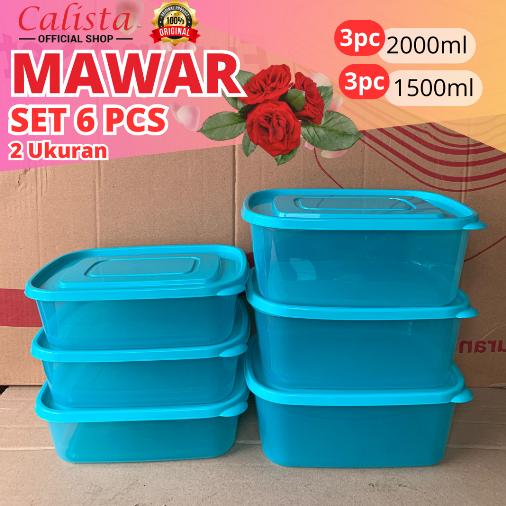 CALISTA MAWAR TOPLES SET ISI 6 PCS/WADAH KOTAK SET/PENYIMPANAN MAKANAN KULKAS/FOOD CONTAINET/ WADAH 